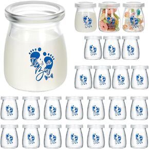 Tanlade 24 Pcs It's a Boy Mini Glass Jars 3.4oz Clear Yogurt Jars With PE Lids Baby Mini Jars Shower Party Favors Boy Baby Shower Decorations Centerpieces