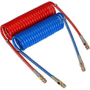 Coiled Air Set Line Assemblies,Red & Blue Truck Trailer Coiled Airline Kit for Semi Truck Tractor Trailer,1/2" NPT Fittings(12' Length：1 X 12 1 X 40 Leads