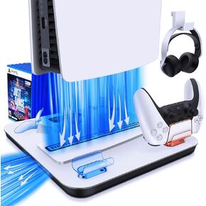 TNP Cooling Stand for Playstation 5 with Cooling Fan & Charging Station - 4 Speed Modes Cooling Fan for PS5, Multiple Controller Charger Stand for PS5 Controllers, Display Stand for PS5 Headset
