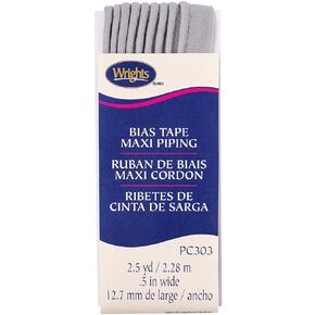 WRIGHTS Medium Grey Bias Tape Maxi Piping 1/2" X2-1/2yd, 1 Count (Pack of 1)