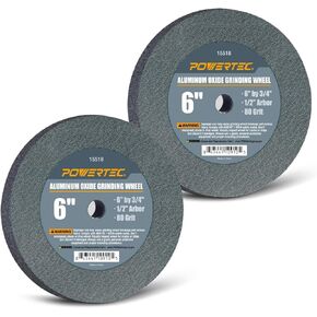 POWERTEC 15518-P2 Bench and Pedestal Grinding Wheels, 6 Inch x 3/4 Inch, 1/2 Arbor, 80 Grit, Aluminum Oxide Bench Grinder Wheel for Bench Grinder, 2 PK