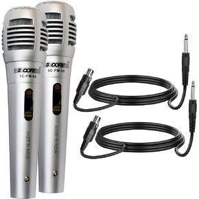 5 CORE Karaoke Microphone Dynamic Vocal Handheld Mic Pair Cardioid Unidirectional Microfono w On & Off Switch Includes XLR Audio Cable Silver PM-66K 2 pcs