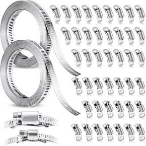 Blulu 2 Set 304 Stainless Steel Hose Clamp Assortment Kit, Cut to 2 Size Fit 32.8 ft Metal Strap + 48 Stronger Fasteners, Large Adjustable Worm Gear Band Hose Clamps for Pipe, Plumbing and Fuel Line in Saudi Arabia