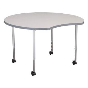 طاولة تعاونية متنقلة من سلسلة Learniture Crescent Structure، سطح رمادي/حافة رمادية/ساق ضبابية فضية