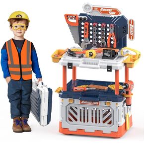Kids Tool Bench - Toy Workbench with Storage Box,4 in 1 Kids Tool Set with Electric Drill Toy Tool Accessories 90pcs Pretend Play Construction Toy Educational Gift for Kids 3-5,4-8
