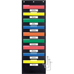 Opret 10 Pockets Storage Pocket Chart with 10 Nametag Pockets, Hanging Wall File Organizer for File Folders with 3 Hangers for Classroom, Office, School Mailbox Organizer and Home (Black)