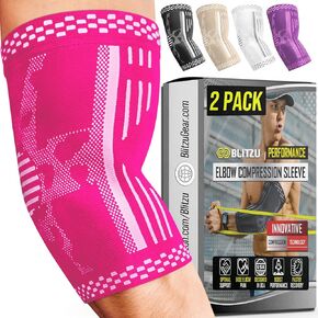 BLITZU 2 Pack Elbow Brace Support, Elbow Compression Sleeve Orthopedic Pain Relief for Golfer's, Tennis Elbow, Arthritis, Bursitis, Tendonitis Treatment, Workout, Fitness & Weightlifting. Black L