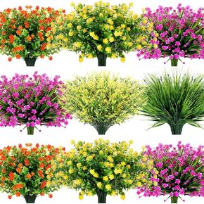 Tigeen 36 Bundles Artificial Flowers Outdoor UV Resistant Fake Plastic Flower Plants Shrubs in Bulk Silk Faux Flowers for Decoration Garden Wedding Party Patio Porch Window Box Home (36 Pcs)