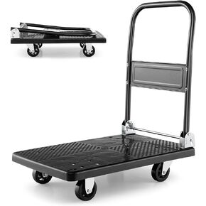 S AFSTAR Folding Platform Truck, Push Cart Dolly with 360° Swivel Wheels & 440lb Weight Capacity, Moving Hand Truck, Foldable Flatbed Cart, Push Cart Dolly for Loading and Easy Storage (28" x 19")