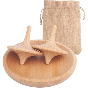 Wooden Spinning Tops with Base(2 Set),Concentration Boosting,Adult Desktop Toys for Office, Balance & Coordination Skills for Kids,Fun,Gift