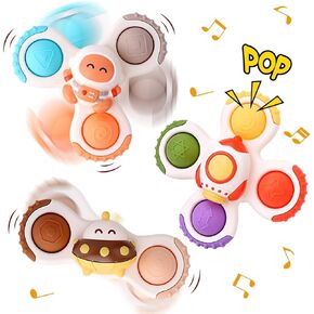 Suction Cup Spinner Toys, Educational Suction Spinner Toys for Babies, Spinning Toys for Toddlers 1-3, Learning Baby Bath Toys Toddlers Boys Girls Gifts for 12 18 24 Months(3 Pcs)