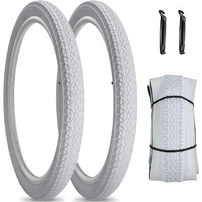 1 or 2 Pack 26"X2.125" Beach Cruiser Bike Tire White Wall with or Without Tubes 26x1.75/2.125 Foldable Replacement Tyres for Hybrid Commuter City Bicycles