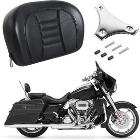 Motorcycle Detachable Sissy Bar Backrest Pad for Harley Glide Road King Traveler Rear Backrest Cushion 1996-2023 Black Thin Line Pad with Black Sissy Bar Backrest Pad Mount Kit
