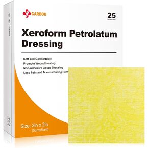 Medical Xeroform Petrolatum Dressing 2"x2", 25 Individual Pack, Non-Adherent Gauze Pads, Soft Fine Mesh Gauze Patch for Wound Care, Burns, Lacerations, Skin Grafts & Surgical Incisions