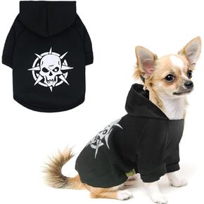 Fleece Lined Dog Hoodie, Pet Costume Skull Sweatshirts for Small Dogs Girls Boys, Black Warm Dog Sweater Pullover Chihuahua Yorkie,Cold Weather Cat Apparel
