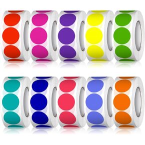 5000 PCS 3/4" Colored Dot Stickers Round Color Coding Labels Polka Circle Dot Label Sticker for Toddler,Office,Student,Classroom,Papers Etc(10 Rolls, 3/4 Inches)