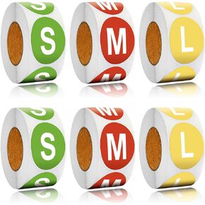 3000Pcs Clothing Size Stickers 1 inch Round Coded Self Adhesive Labels T-Shirt Size Stickers for Clothes Shirt Skirt Retail, 6 Rolls, 6 Size(XS, S, M, L, XL, XXL), Assorted Colors
