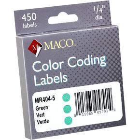 MACO White Round Color Coding Labels, 1/4 Inches in Diameter, 450 Per Dispenser Box (MR404-16)