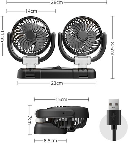 مروحة سيارة USB - 2024 مروحة قابلة للطي محمولة جديدة 12 فولت/24 فولت محرك مزدوج الرأس بدون فرش 360 درجة دوران قوي لمروحة دوران هواء الرياح لسيارة السيدان SUV RV شاحنة كروز وسطح المكتب المنزلي (قابس USB أبيض) in Kuwait