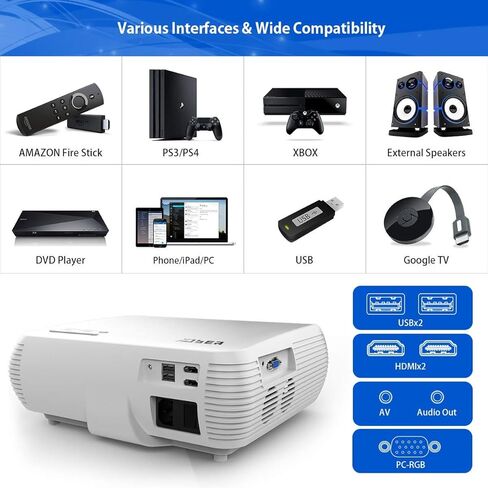 جهاز عرض YABER Y30 أصلي 1080 بكسل، سطوع 15000 لتر، جهاز عرض فيديو عالي الدقة 1920 × 1080، ±50 درجة 4D تصحيح الانحراف يدعم 4K والتكبير، جهاز عرض مسرح منزلي LED LED متوافق مع الهاتف، الكمبيوتر الشخصي، صندوق التلفزيون، PS4 in Kuwait