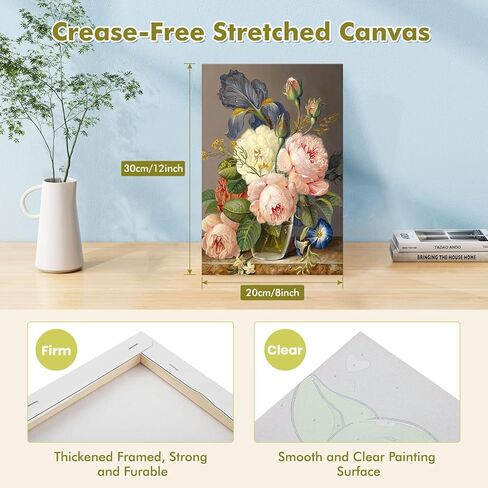 vindija الطلاء بالأرقام عدة للبالغين والأطفال المبتدئين، الزهور الكبار الطلاء حسب الأرقام مجموعات على قماش مؤطرة، اللون بالأرقام للبالغين، مجموعات الحرف الفنية للفتيات الذين تتراوح أعمارهم بين 8-12 الكبار، 8x12in in Kuwait