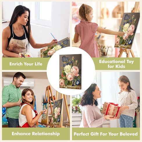 vindija الطلاء بالأرقام عدة للبالغين والأطفال المبتدئين، الزهور الكبار الطلاء حسب الأرقام مجموعات على قماش مؤطرة، اللون بالأرقام للبالغين، مجموعات الحرف الفنية للفتيات الذين تتراوح أعمارهم بين 8-12 الكبار، 8x12in in Kuwait