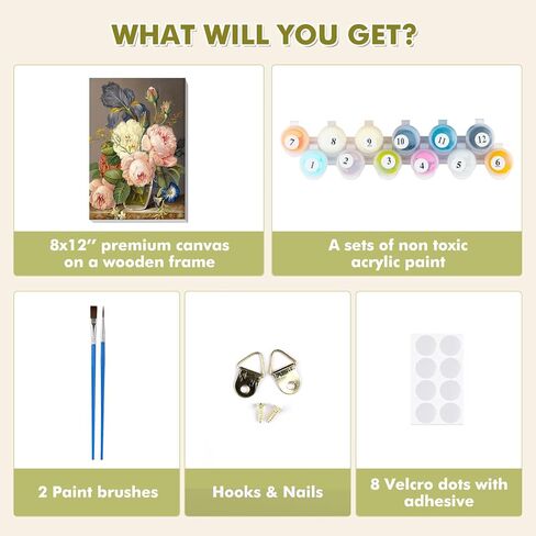 vindija الطلاء بالأرقام عدة للبالغين والأطفال المبتدئين، الزهور الكبار الطلاء حسب الأرقام مجموعات على قماش مؤطرة، اللون بالأرقام للبالغين، مجموعات الحرف الفنية للفتيات الذين تتراوح أعمارهم بين 8-12 الكبار، 8x12in in Kuwait