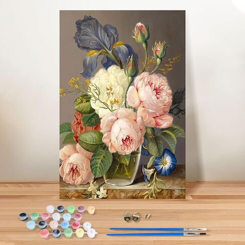 vindija الطلاء بالأرقام عدة للبالغين والأطفال المبتدئين، الزهور الكبار الطلاء حسب الأرقام مجموعات على قماش مؤطرة، اللون بالأرقام للبالغين، مجموعات الحرف الفنية للفتيات الذين تتراوح أعمارهم بين 8-12 الكبار، 8x12in in Kuwait