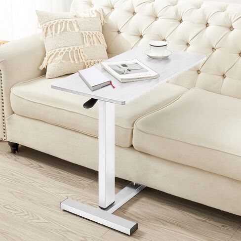 Overbed Table with Swivel Hidden Wheels Adjustable Height, Pneumatic Mobile Standing Desk Laptop Bedside Table Multi-Purpose for Home and Hospital Use (White) in Saudi Arabia
