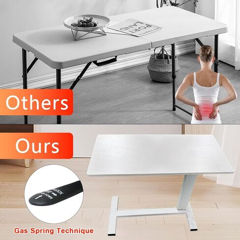 Overbed Table with Swivel Hidden Wheels Adjustable Height, Pneumatic Mobile Standing Desk Laptop Bedside Table Multi-Purpose for Home and Hospital Use (White) in Saudi Arabia