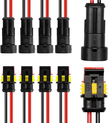 2Pin Way 16 AWG موصلات كهربائية مقاومة للماء، طريقة الذكور والإناث 16 AWG مجموعة مقبس توصيل الأسلاك مناسبة للسيارة والشاحنات والقوارب والدراجات النارية والدراجات الثلاثية والقافلة والبحرية - 5 عبوات in Kuwait