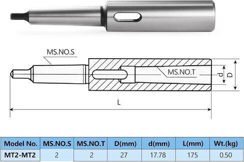 Morse Taper Extension Socket,Extension Sleeve with External and Internal Morse Tape,MT2‑MT2 Extension Collet,Morse Taper Adapter Reducing Drill Chuck Sleeve (MT2 Inside - MT3 Outside) in Saudi Arabia