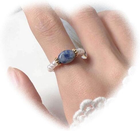 Bohemian Pearl Ring Pearl Beaded Stackable Ring Red Nature Stone Finger Ring Nature Stone Bead Elastic Ring Handmade Stacking Ring for Women and Girls Gifts (Red) in Kuwait