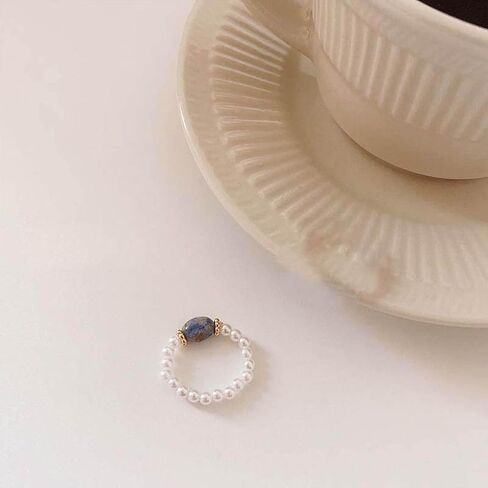 Bohemian Pearl Ring Pearl Beaded Stackable Ring Red Nature Stone Finger Ring Nature Stone Bead Elastic Ring Handmade Stacking Ring for Women and Girls Gifts (Red) in Kuwait