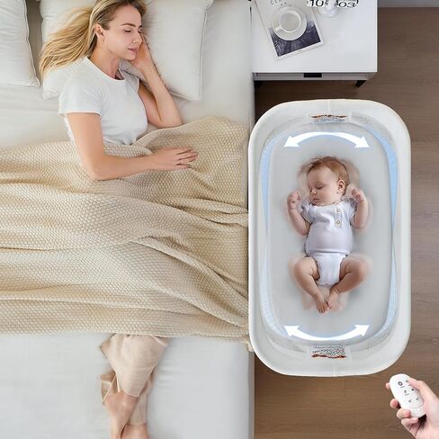 Rocking Bassinet for Baby 3 Speeds, Smart Motion Detection, Electric Bedside Sleeper with 8 Soothing Music, Auto Bedside Crib for Infant, Grey in Saudi Arabia