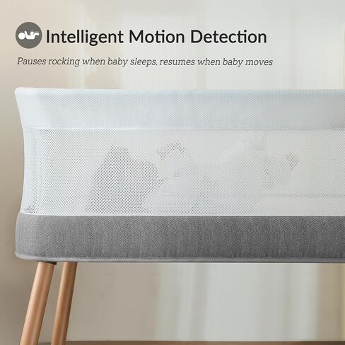 Rocking Bassinet for Baby 3 Speeds, Smart Motion Detection, Electric Bedside Sleeper with 8 Soothing Music, Auto Bedside Crib for Infant, Grey in Saudi Arabia