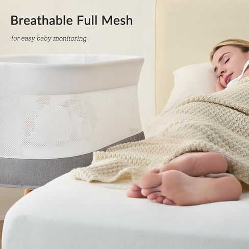 Rocking Bassinet for Baby 3 Speeds, Smart Motion Detection, Electric Bedside Sleeper with 8 Soothing Music, Auto Bedside Crib for Infant, Grey in Saudi Arabia