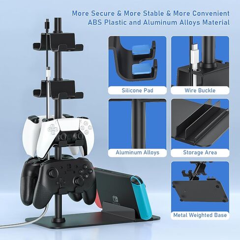 حامل وحدة تحكم لـ 16 وحدة تحكم ألعاب Xbox PS5 PS4 Switch Pro، حامل وحدة تحكم ألعاب الفيديو حامل سماعة الرأس للمكتب، هدايا اللاعبين للرجال، ملحقات غرفة الألعاب أقصى رف منظم in Kuwait