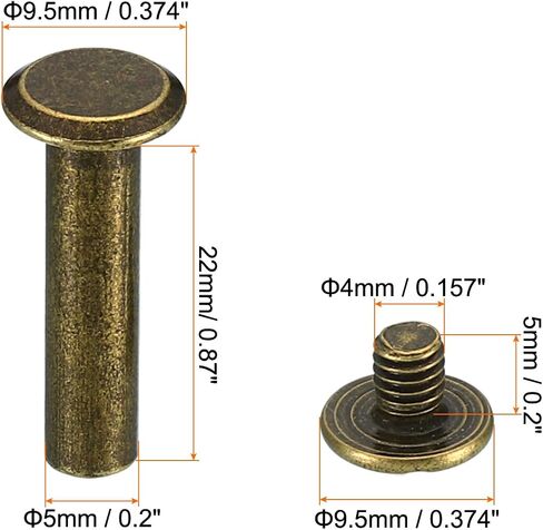 PATIKIL M5x8mm Chicago Screws, 100 Sets Chicago Screws Phillips Binding Post Screw Bolts Leather Rivets Brass Fasteners Connectors Steel for Leather Belt Scrapbook Photo Albums, Silvery in Kuwait