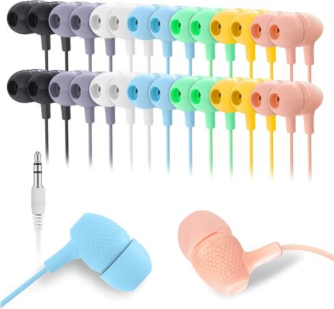 Kids Earbuds Bulk 30 Pack Macaron Colors Mixed, Wholesale Durable Earphones in-Ear Headphones Perfect for Schools Classroom Students Teens Children Gift and Adult in Saudi Arabia
