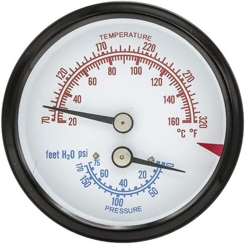 PIC Gauges TRI-RC-254R1.75-D Commercial Tridicator, Black Steel Case, Bronze Internals, Plastic Lens w/ Red Indicator, 2.5" Dial, 1.75" Stem Length, 0/75 psi Range, 1/4" Male NPT in Saudi Arabia