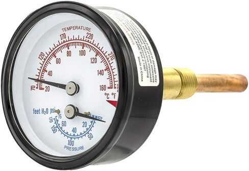 PIC Gauges TRI-RC-254R1.75-D Commercial Tridicator, Black Steel Case, Bronze Internals, Plastic Lens w/ Red Indicator, 2.5" Dial, 1.75" Stem Length, 0/75 psi Range, 1/4" Male NPT in Saudi Arabia