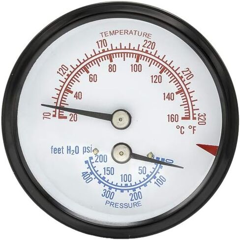 PIC Gauges TRI-RC-254R1.75-D Commercial Tridicator, Black Steel Case, Bronze Internals, Plastic Lens w/ Red Indicator, 2.5" Dial, 1.75" Stem Length, 0/75 psi Range, 1/4" Male NPT in Saudi Arabia