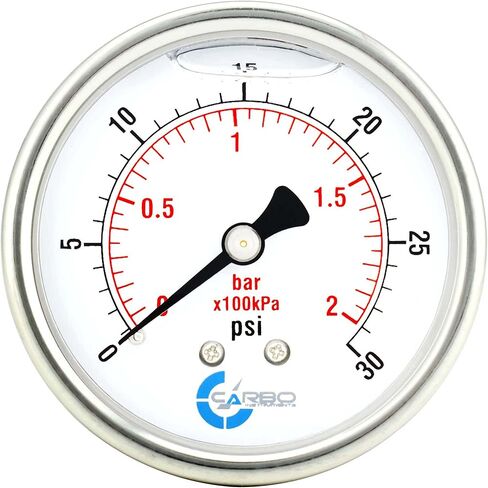 Carbo Compound Pressure Gauge -30 inHg to 60 PSI, NIST Traceable, USA Lab Calibrated, 2.5" Dial, 1/4 NPT Back Mount, ASME Grade A, 304 SS Case, Brass Wetted Parts, PSI/inHg in Saudi Arabia