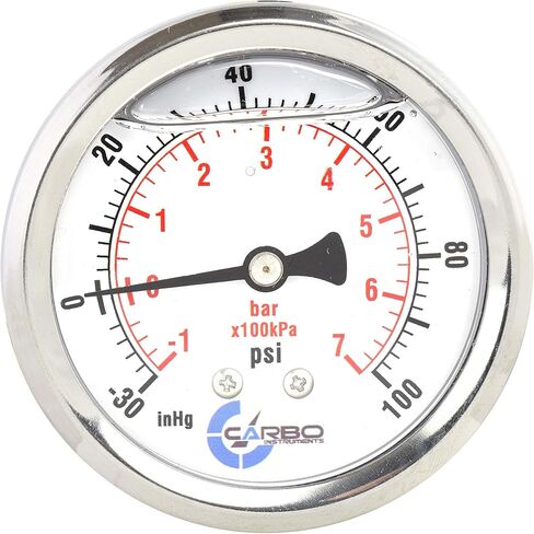 Carbo Compound Pressure Gauge -30 inHg to 60 PSI, NIST Traceable, USA Lab Calibrated, 2.5" Dial, 1/4 NPT Back Mount, ASME Grade A, 304 SS Case, Brass Wetted Parts, PSI/inHg in Saudi Arabia