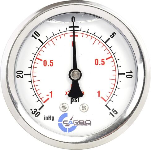 Carbo Compound Pressure Gauge -30 inHg to 60 PSI, NIST Traceable, USA Lab Calibrated, 2.5" Dial, 1/4 NPT Back Mount, ASME Grade A, 304 SS Case, Brass Wetted Parts, PSI/inHg in Saudi Arabia