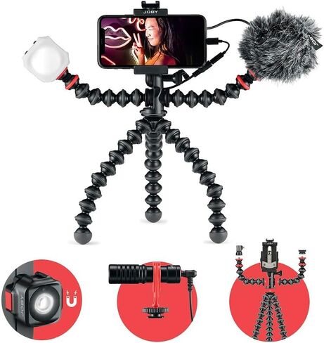 JOBY GorillaPod Advanced Mobile Vlogging Kit, Universal Vlogging Kit, Mobile Phone Creators, Beamo LED Light, Wavo Microphone, GripTight Phone Clamp, Dynamic Microphones, Mini Microphone in Kuwait