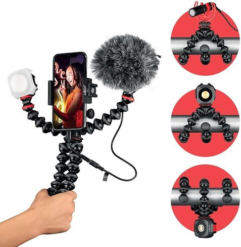 JOBY GorillaPod Advanced Mobile Vlogging Kit, Universal Vlogging Kit, Mobile Phone Creators, Beamo LED Light, Wavo Microphone, GripTight Phone Clamp, Dynamic Microphones, Mini Microphone in Kuwait