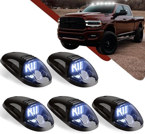 5-Piece White Smoked Lens Cab Roof Marker Lights with Wire Harness - Replacement for 2003-2018 Pickup Trucks 1500, 2500, 3500, 4500, 5500 (264146BK) in Saudi Arabia
