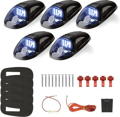 5-Piece White Smoked Lens Cab Roof Marker Lights with Wire Harness - Replacement for 2003-2018 Pickup Trucks 1500, 2500, 3500, 4500, 5500 (264146BK) in Saudi Arabia
